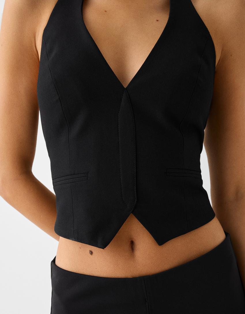 جاكيت فيست هالتر رسمي بطبعة مربعات-أسود-5