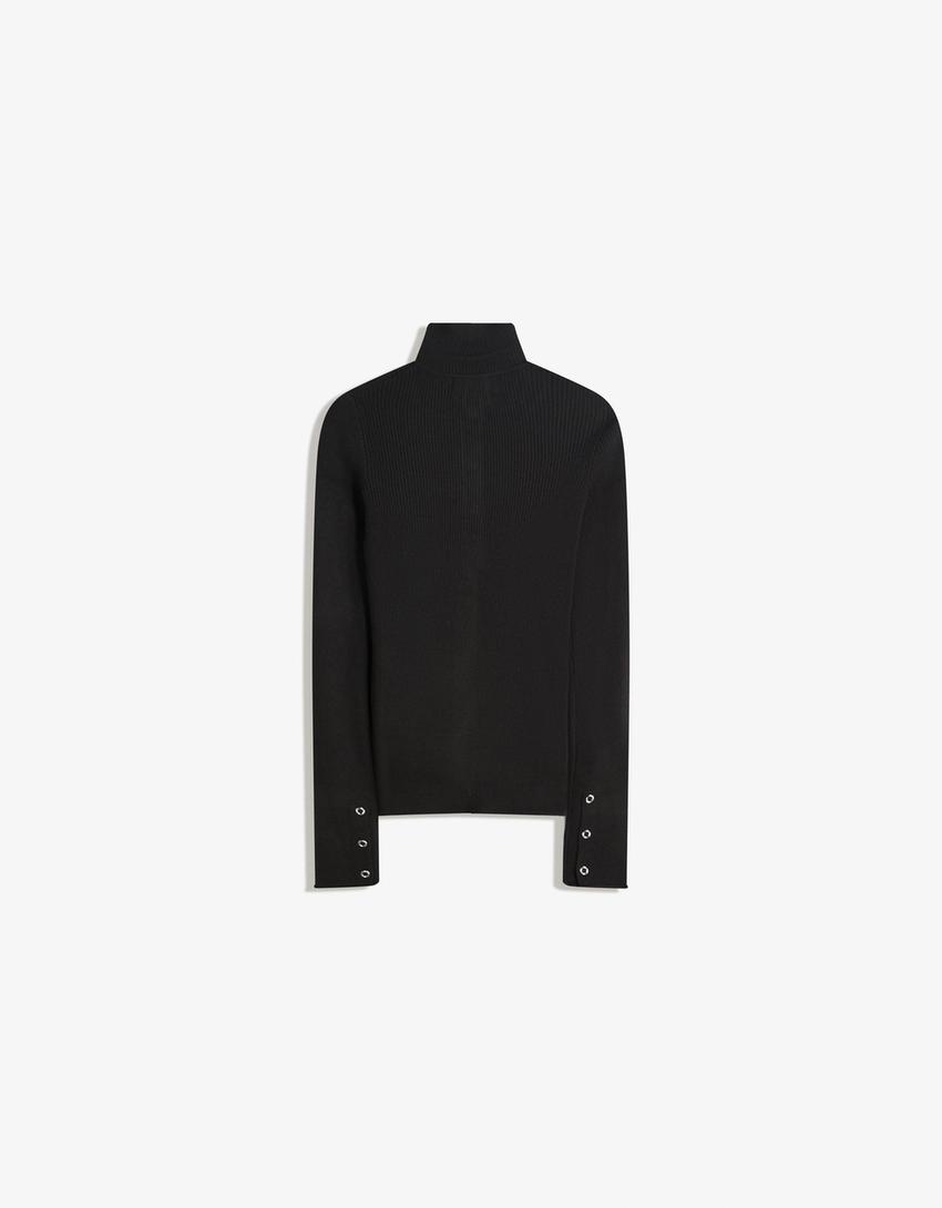 Chaqueta canalé corchetes-Negro
