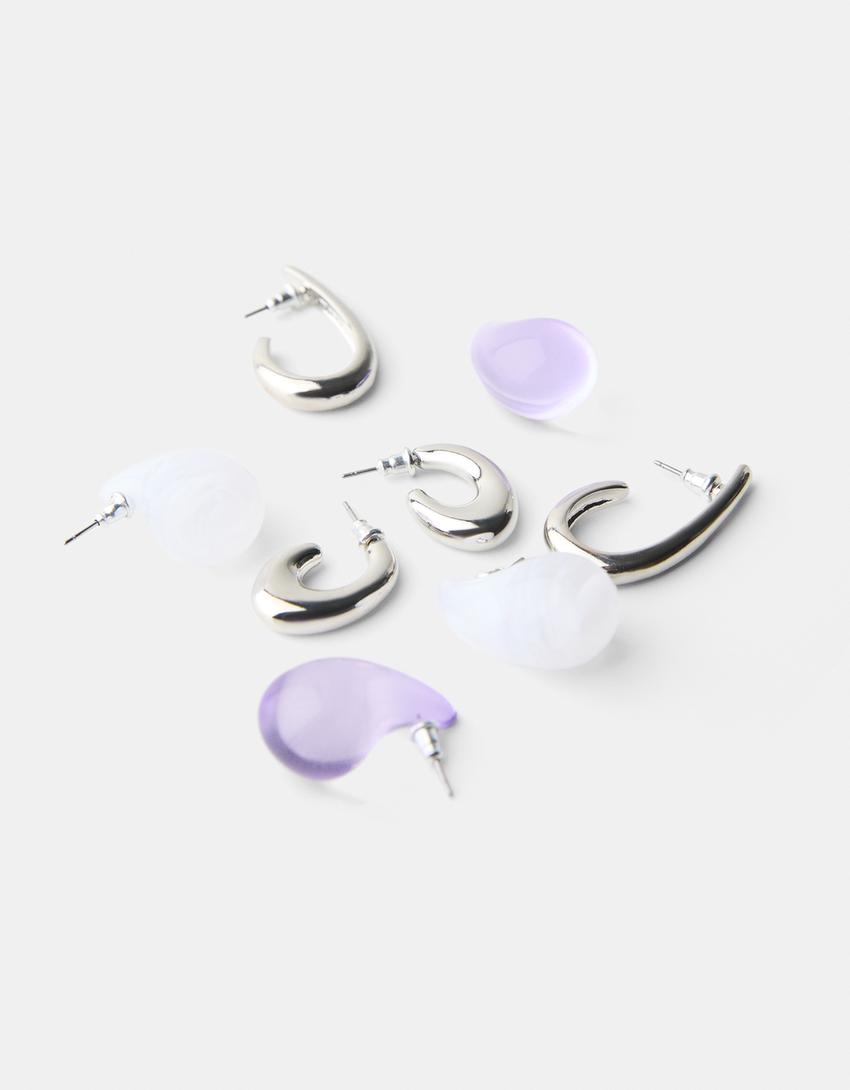 4-pack of droplet earrings-Silver-2