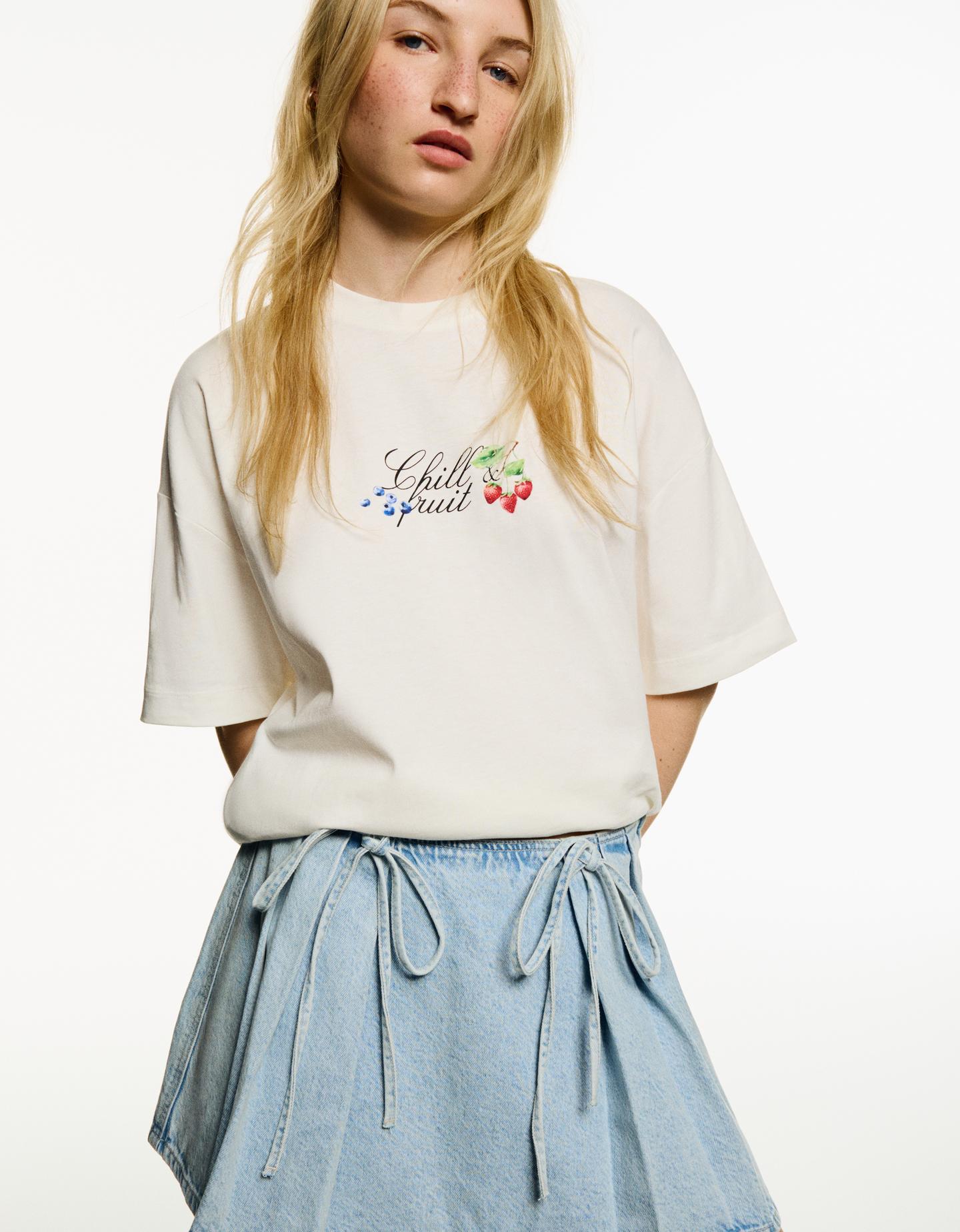 Bershka jeansowa spódnica z zakładkami i wiązaniami jasnoniebieski