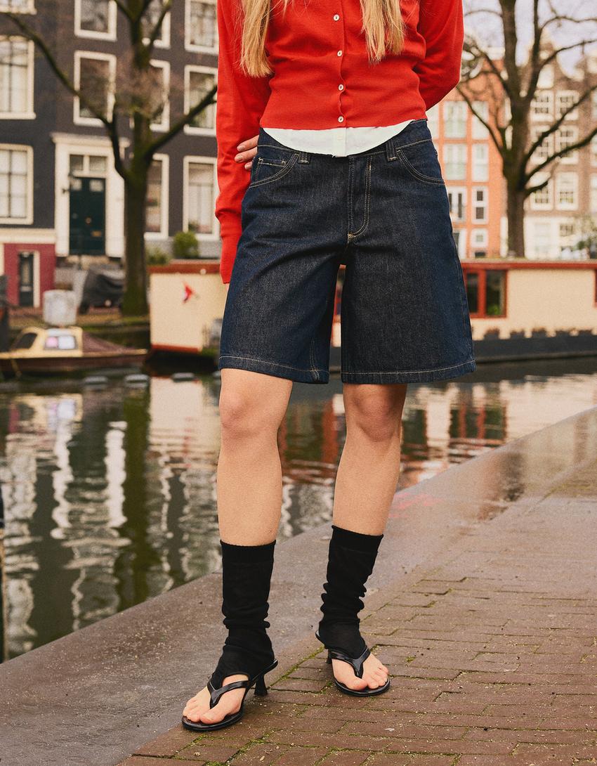 Short en jean baggy fit-Marine