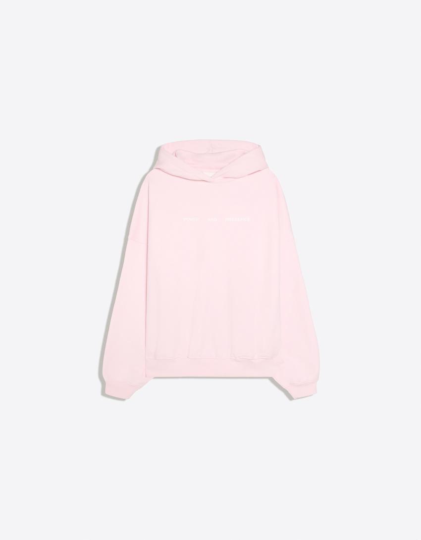 Oversize print hoodie-Pink