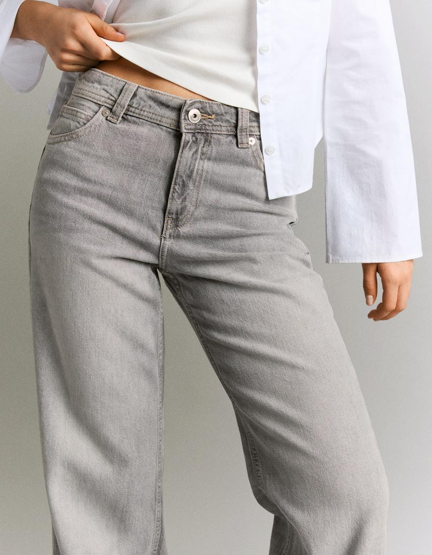 Jeans baggy fit cintura média-Cinza