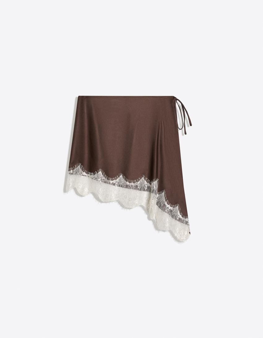 Dantelli pareo etek-Kahverengi