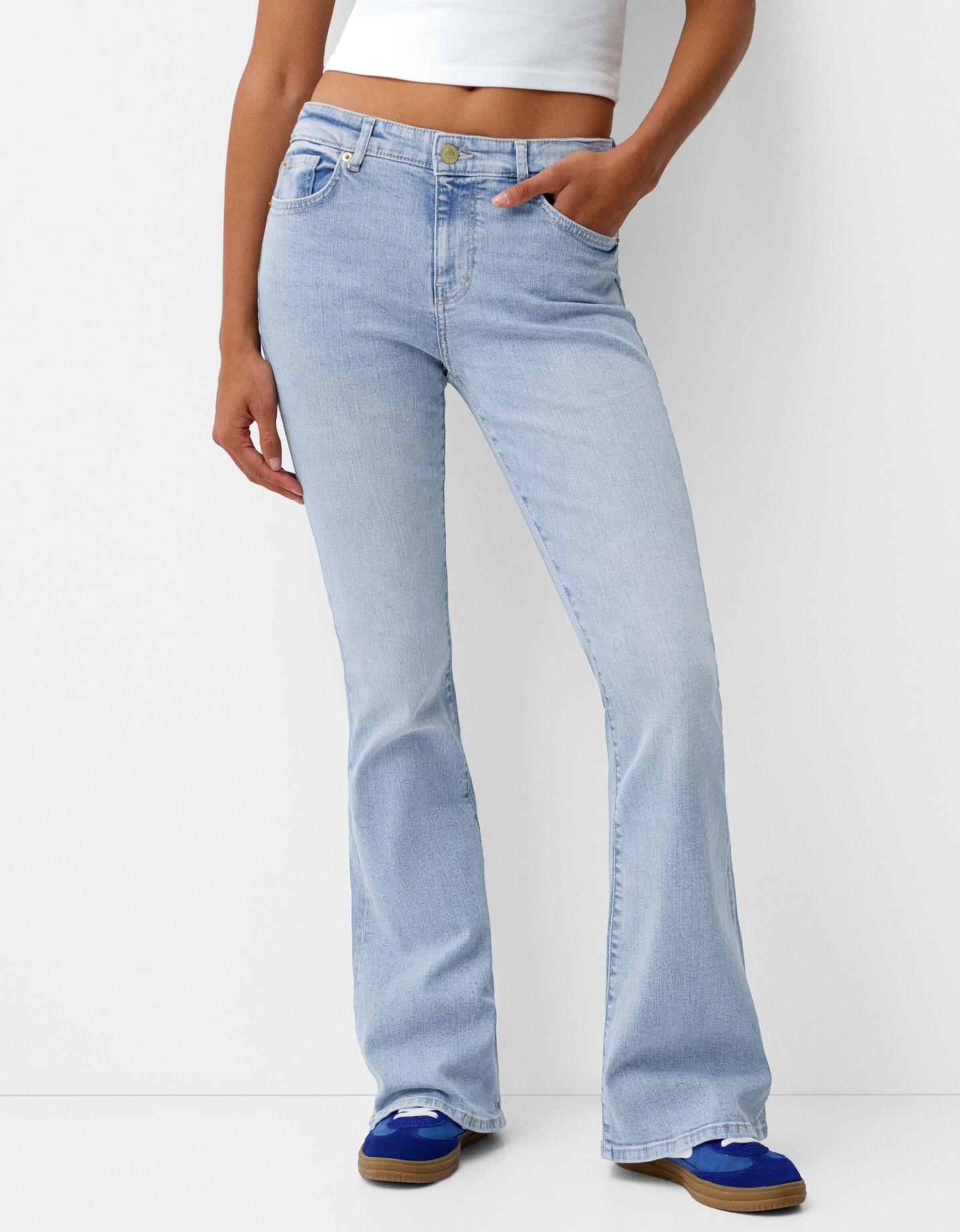 Bershka Jeans Flare Mujer 36 Azul Claro