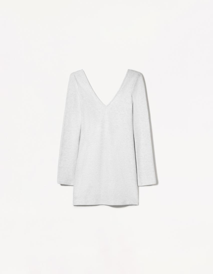 Vestido mini escote pico-Gris-3
