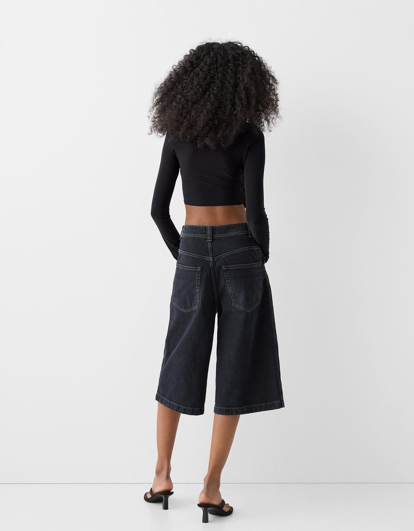 Long sleeve T-shirt with front knot-Black