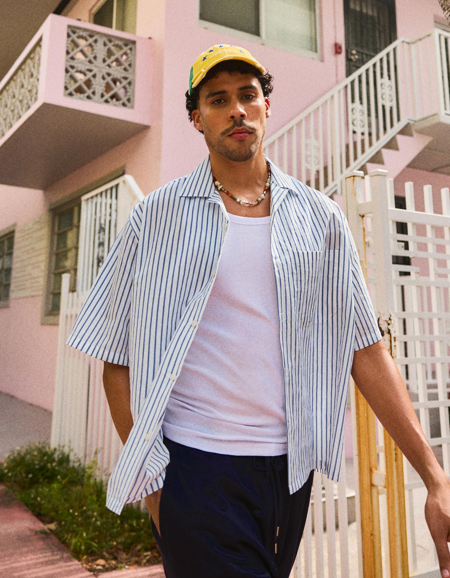 Bershka Camisa Manga Corta Rayas Hombre Crudo