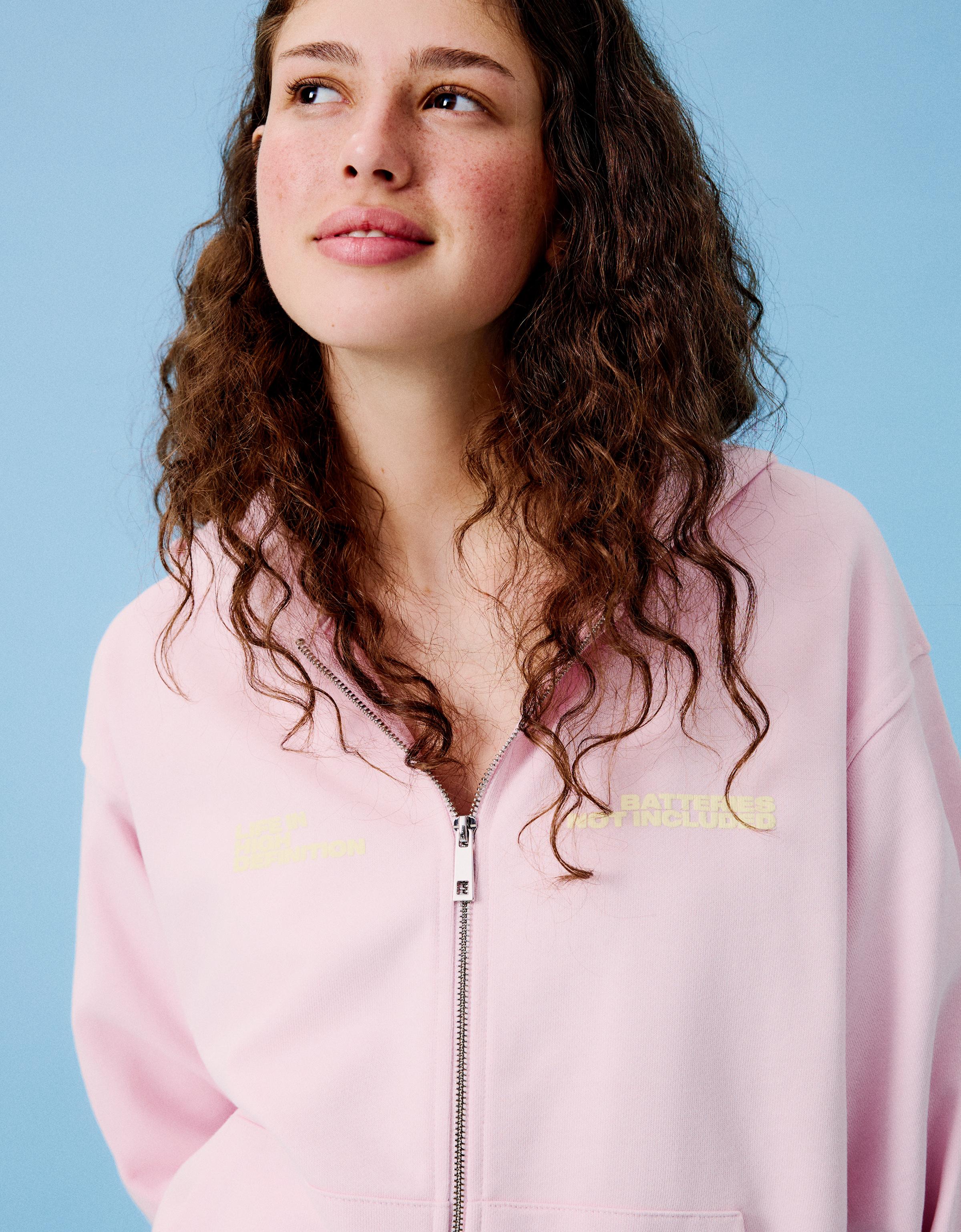 Oversize zip-up hoody with print — Pink