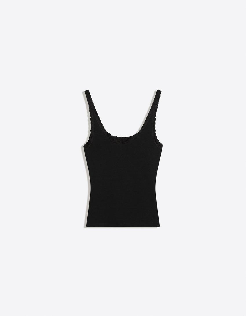 Strappy henley neck top-Black