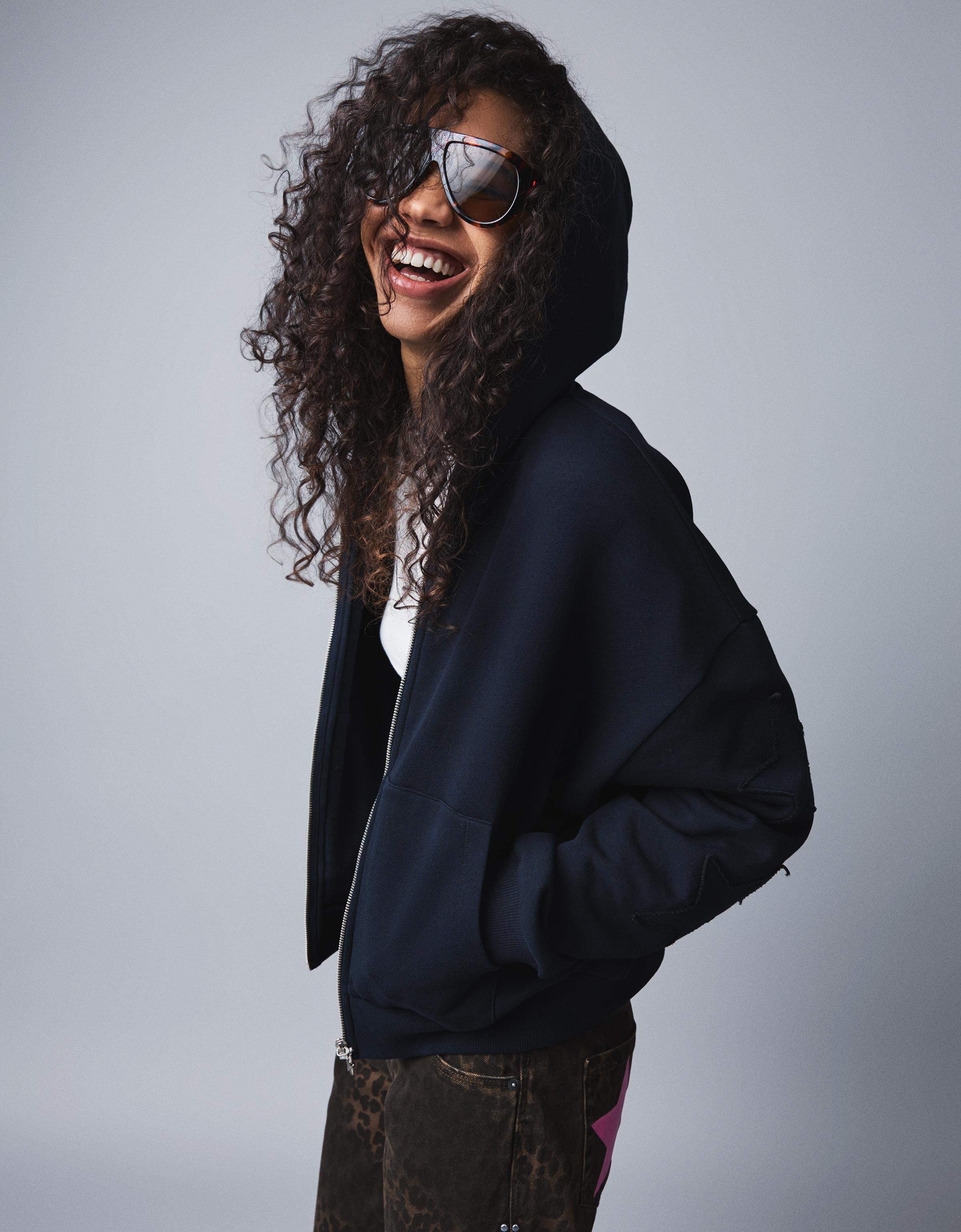 Fermuarlı nakışlı kapüşonlu sweatshirt