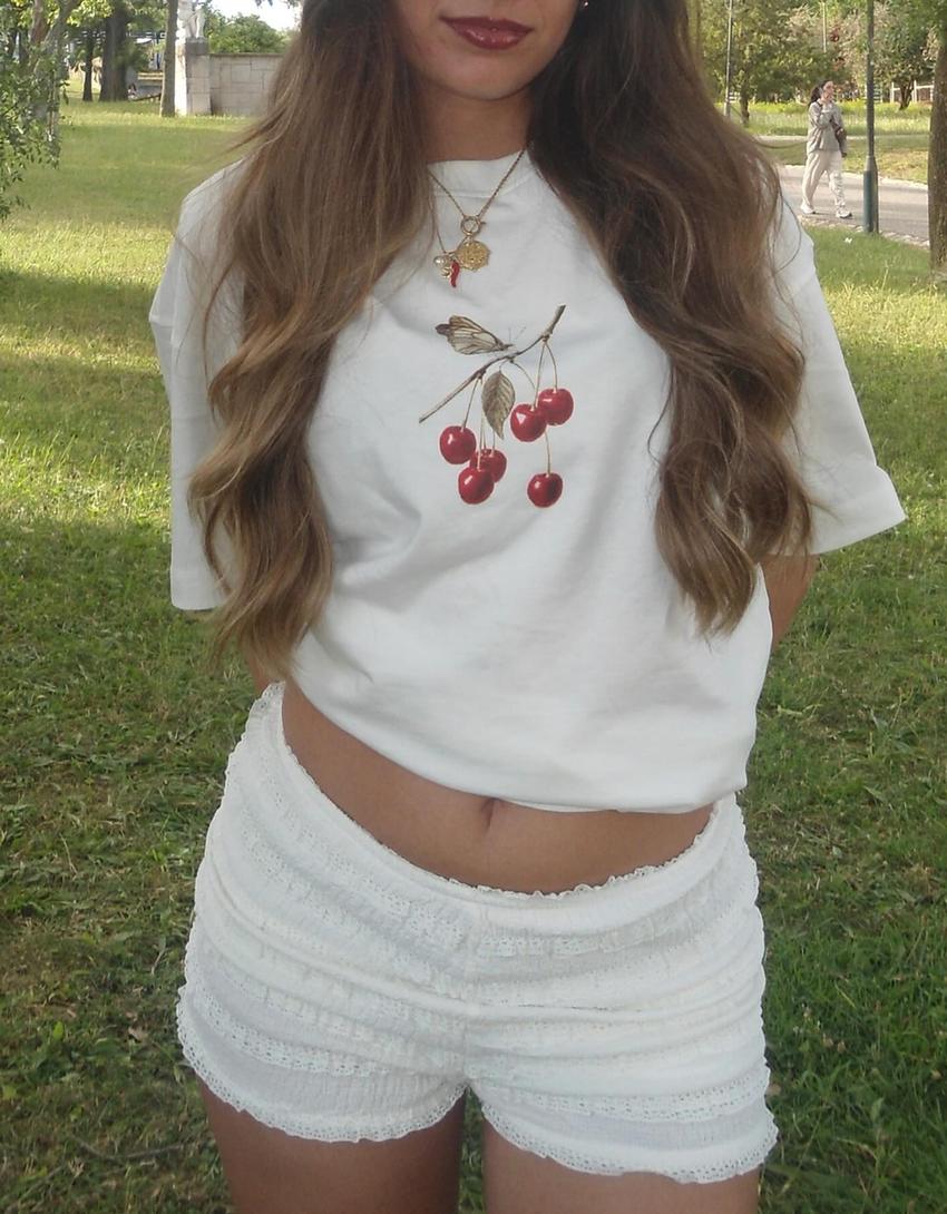 T-shirt manches courtes oversize imprimé-Blanc cassé-1