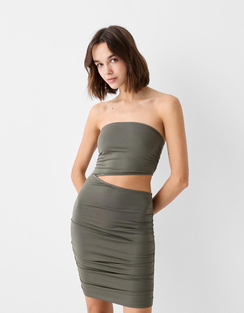 فستان قصير بزمة جانبية وأكتاف مكشوفة-أخضر-1