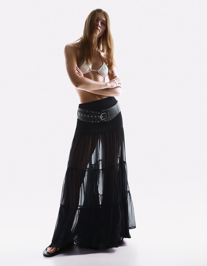 Geplooide maxi rok-Zwart-0