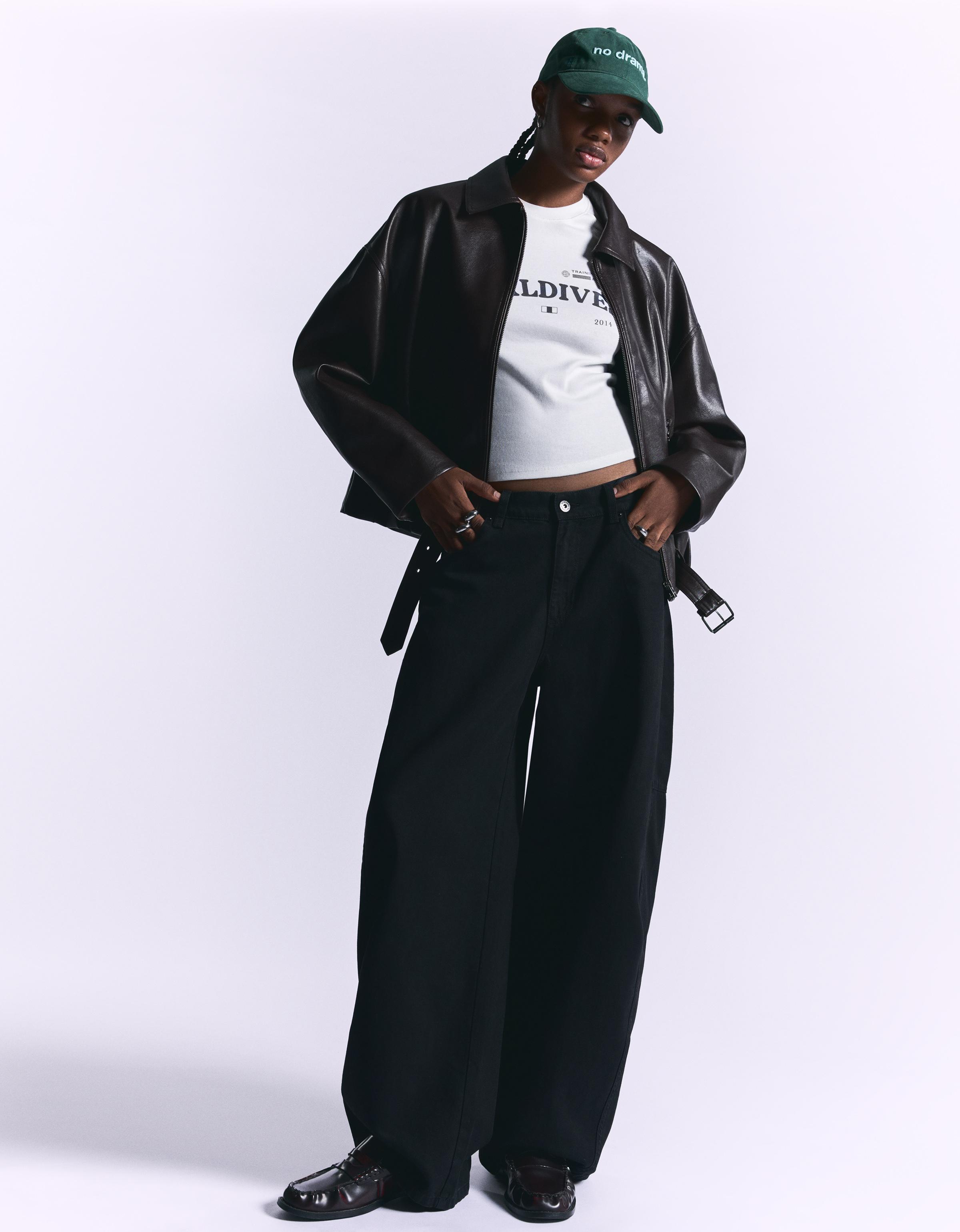 Bershka Barrel Hose Damen 44 Schwarz