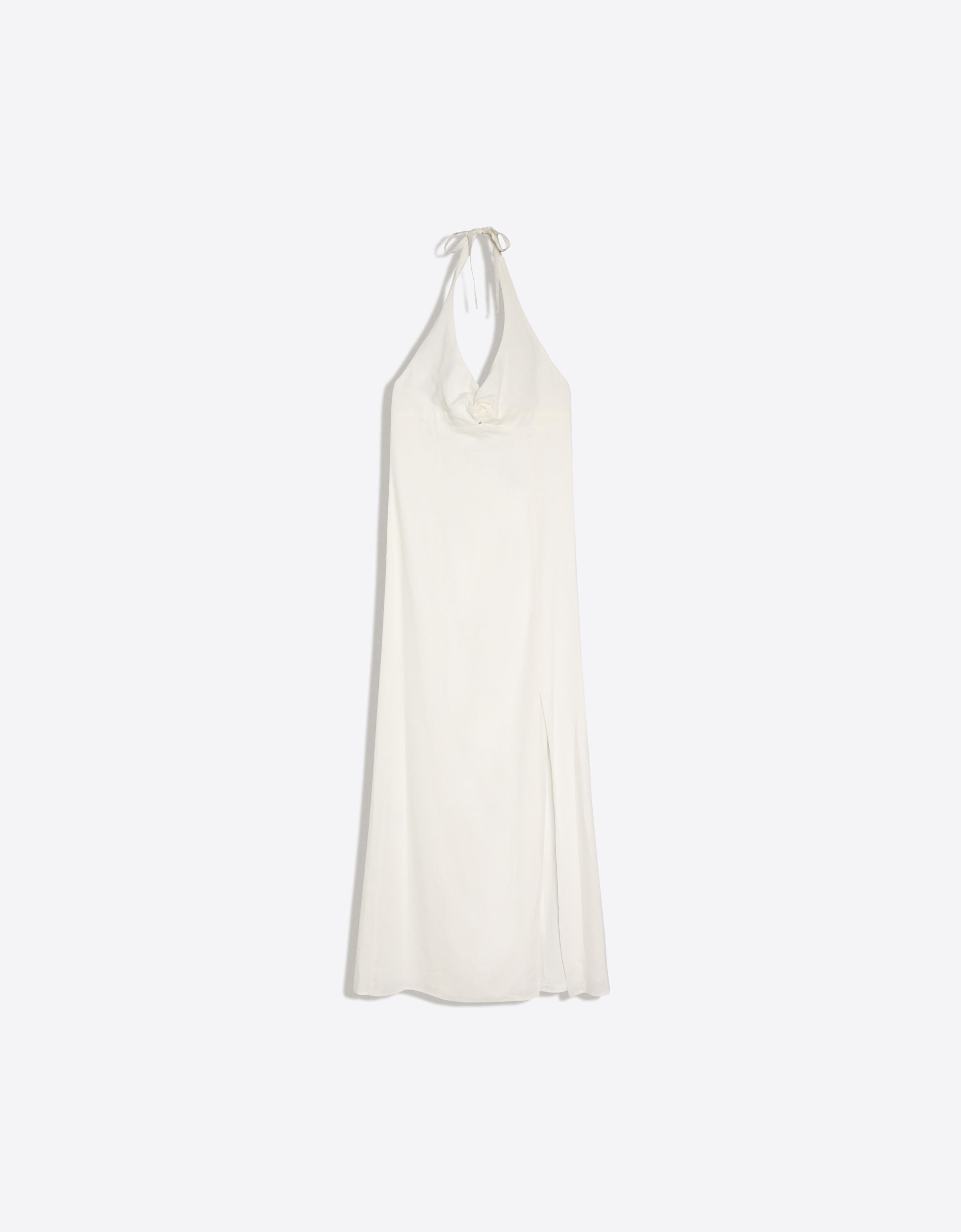 Halter midi dress with linen — White