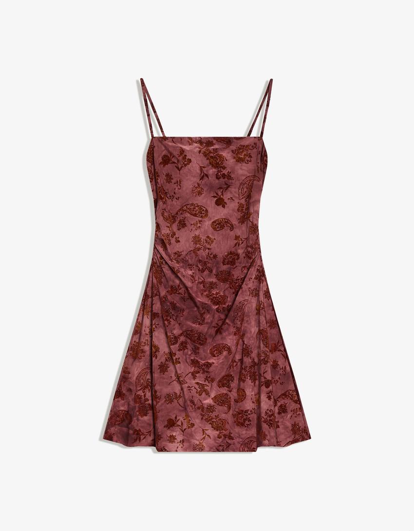 Mini-Kleid aus Tüll mit Samt-Print-Effekt-Bordeaux