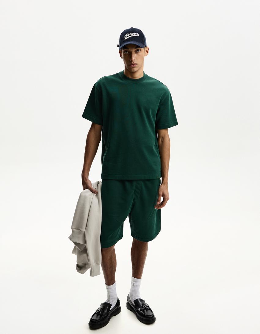 Plush bermuda shorts-Green