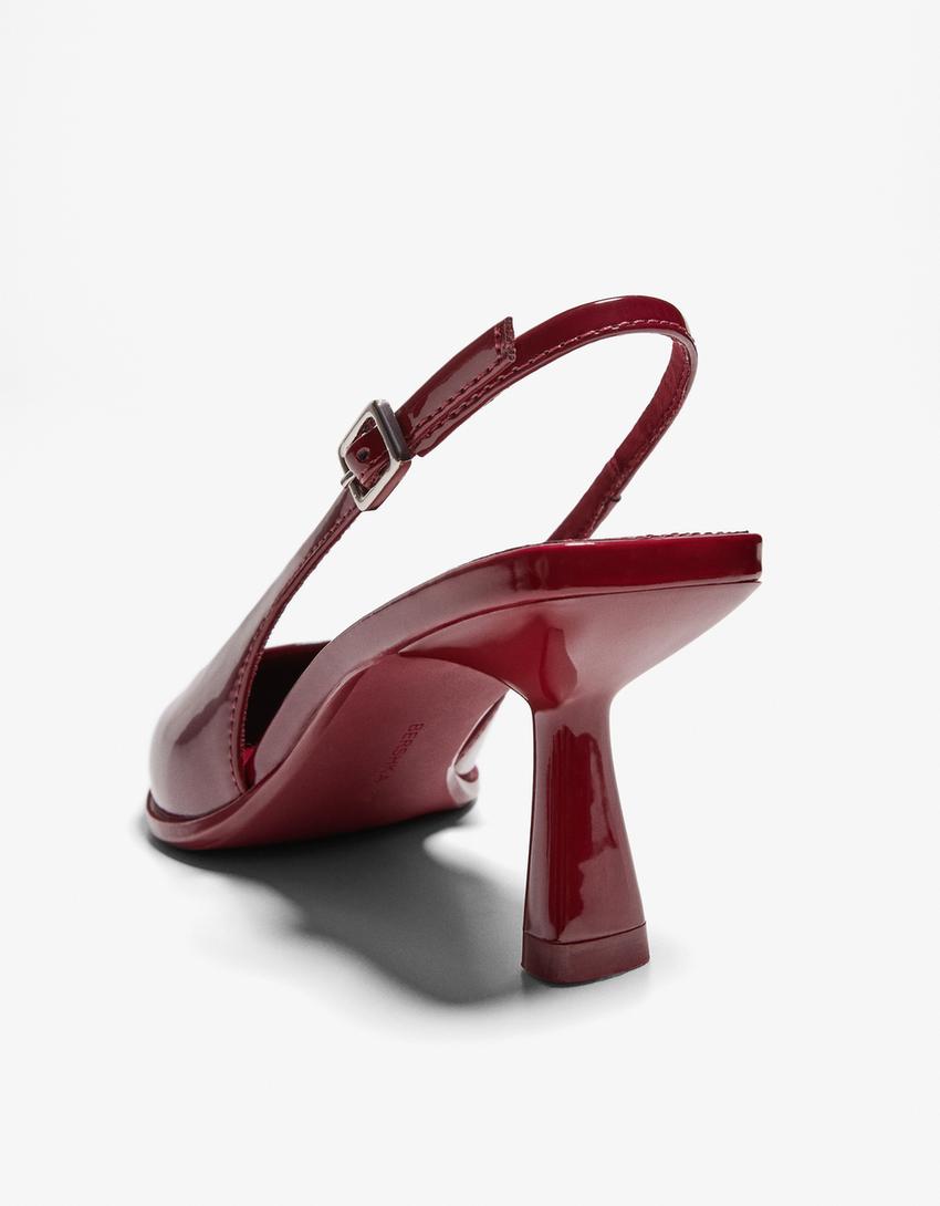 Kitten heel slingback shoes-Maroon-2