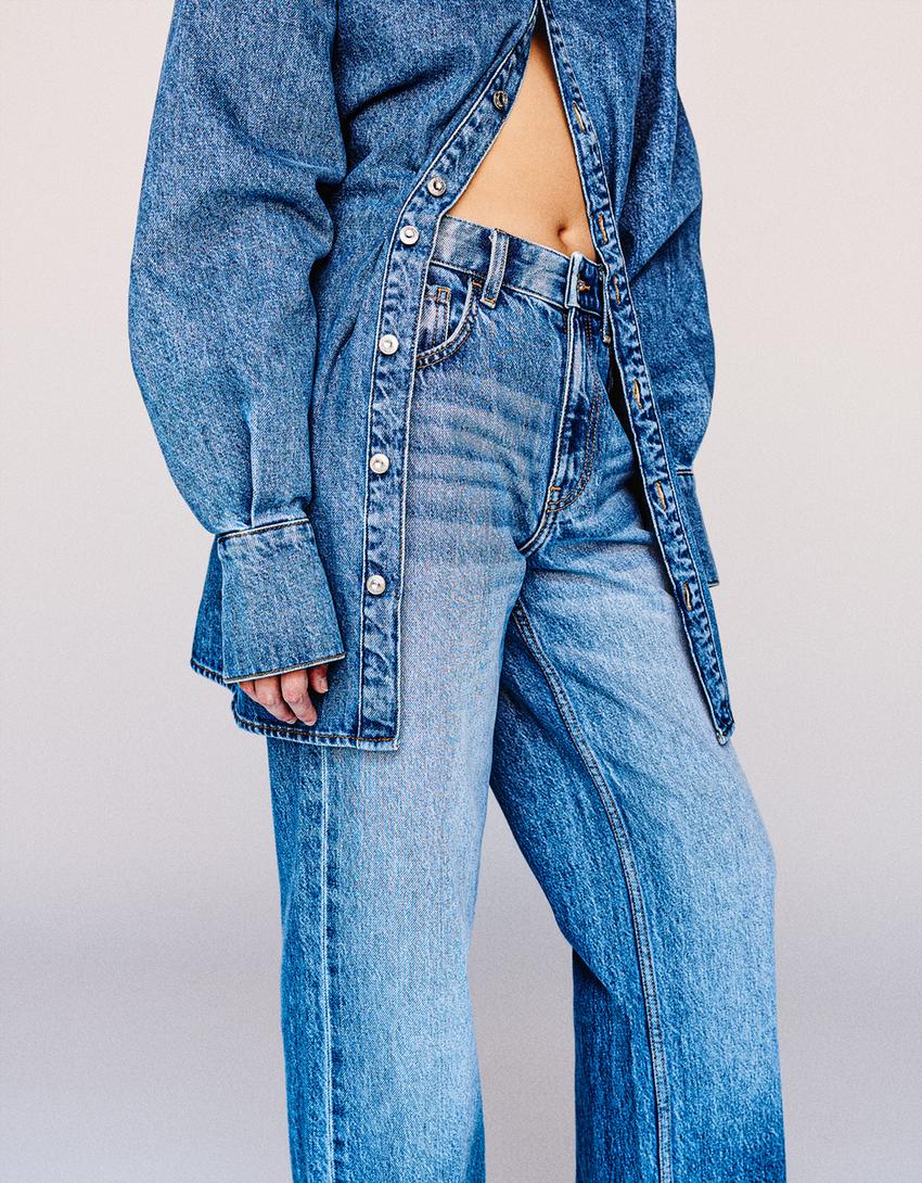 Wide Leg 90's Jeans-Ausgewaschenes Blau-1