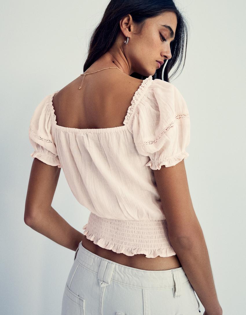 Chemise à manches courtes rustique-Rose