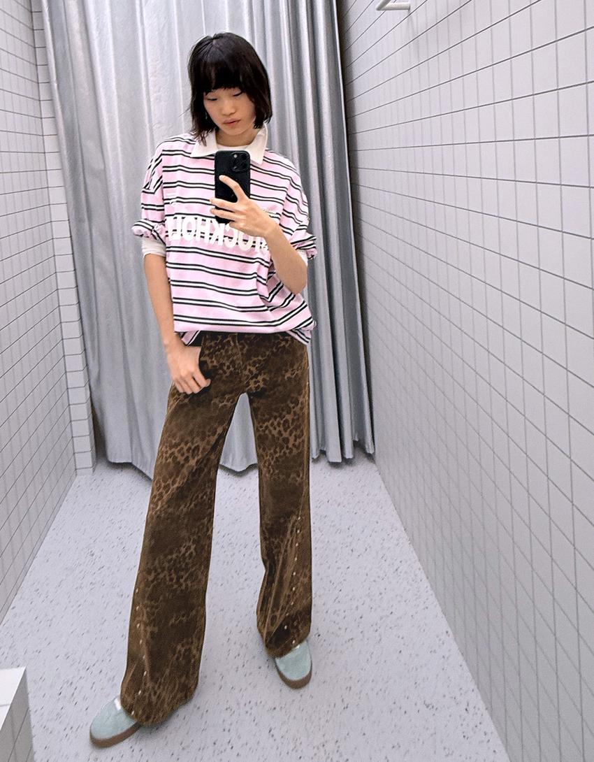 Twill straight-leg trousers-Brown