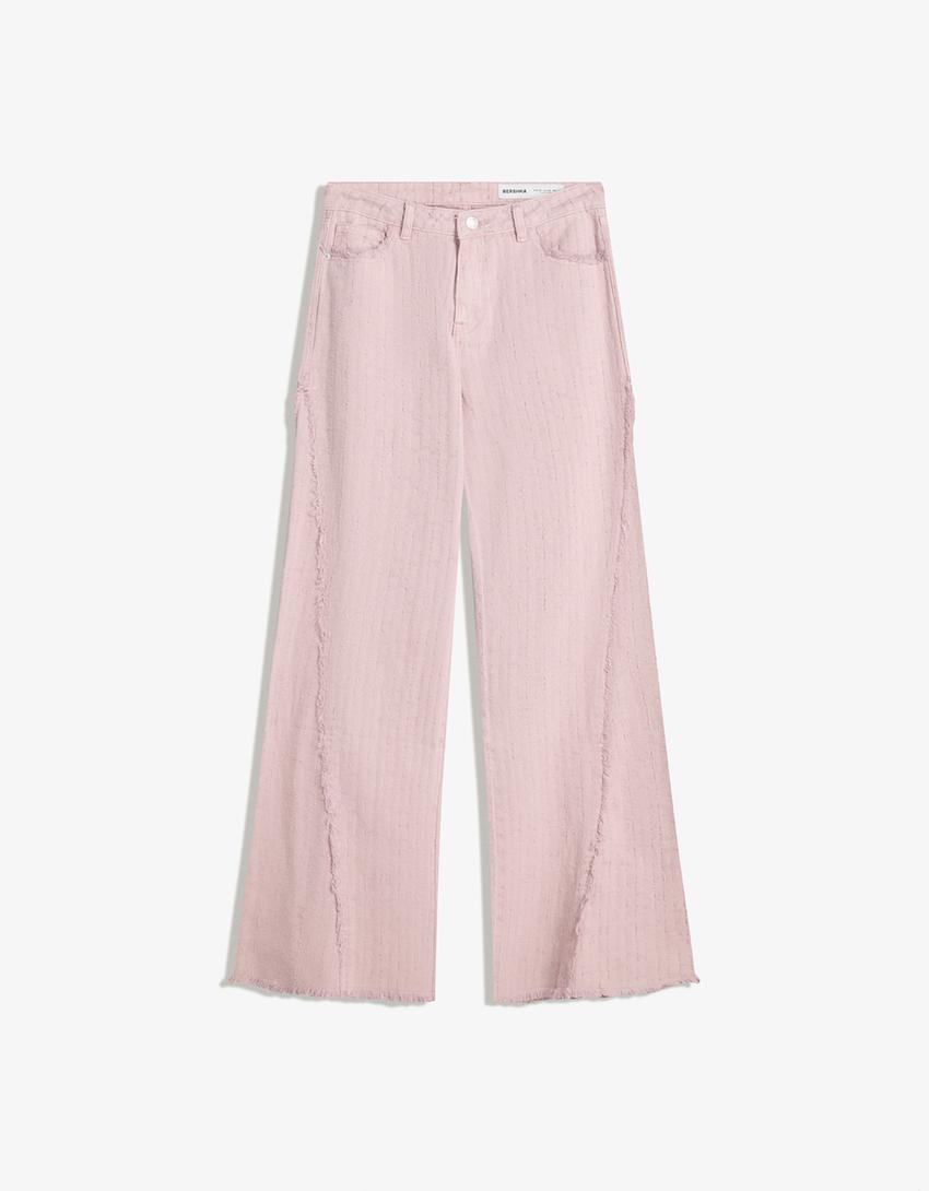 Textured flare jeans-Red-4