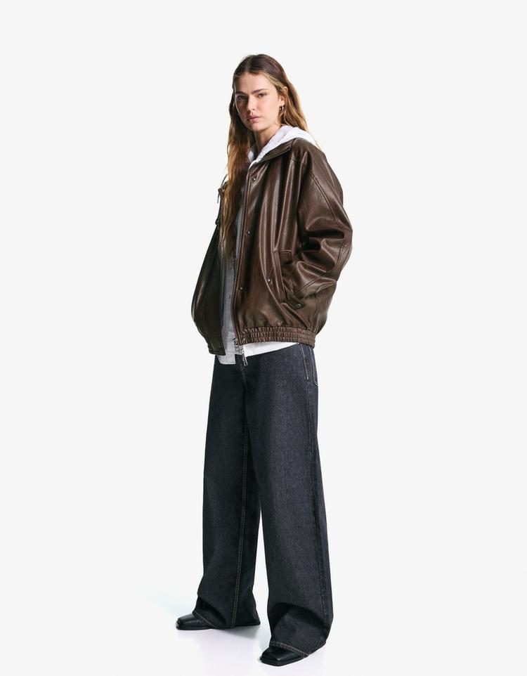 Oversize suni deri ceket