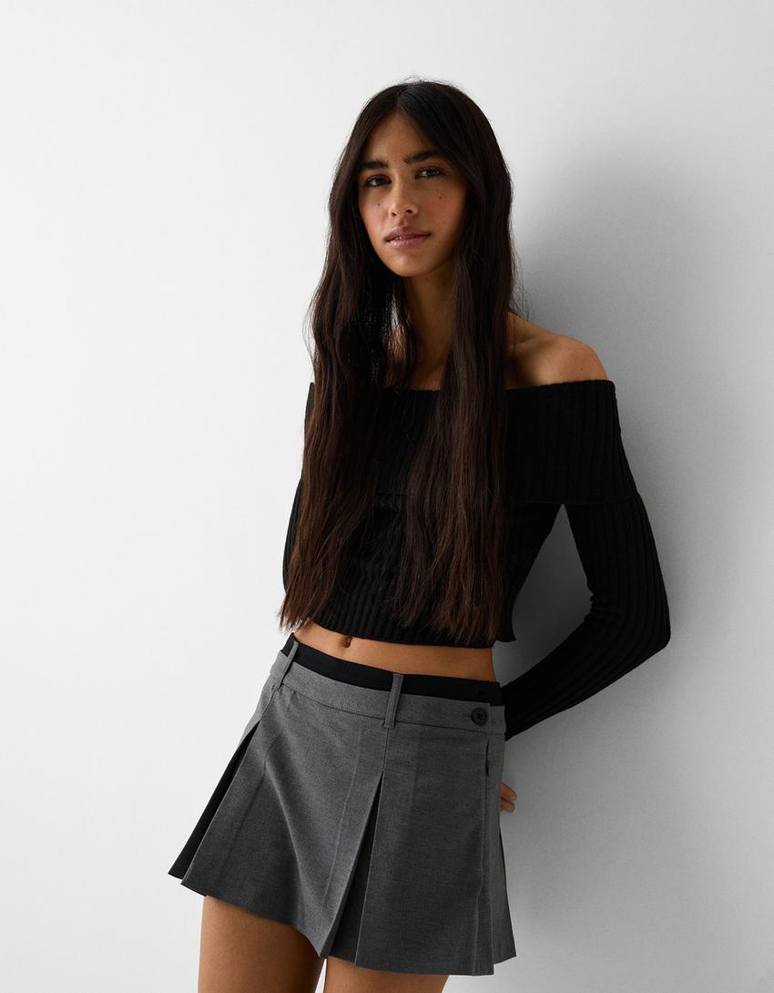 Jupe-culotte tailoring plissée-Gris-2