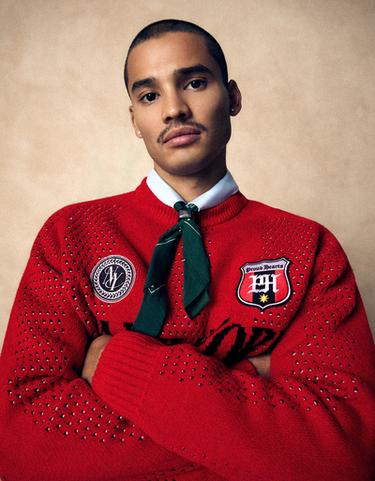Mesh round neck jumper with patch — Red 3