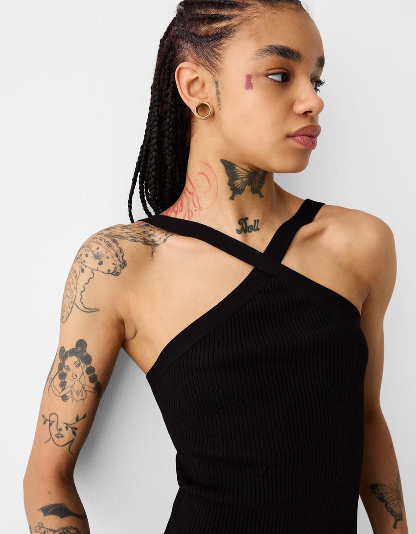 Viscose halterneck top-Black-2