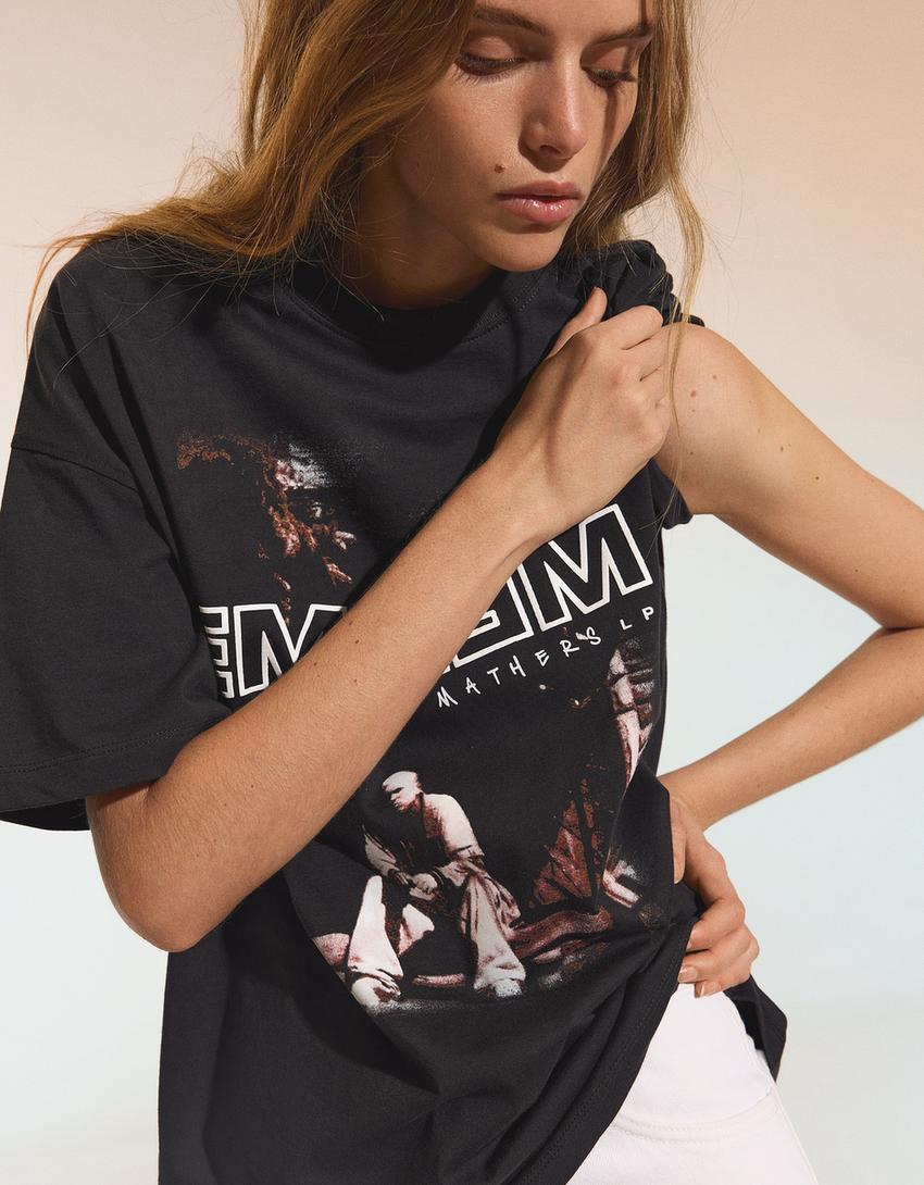 Camiseta manga corta oversize Eminem-Gris