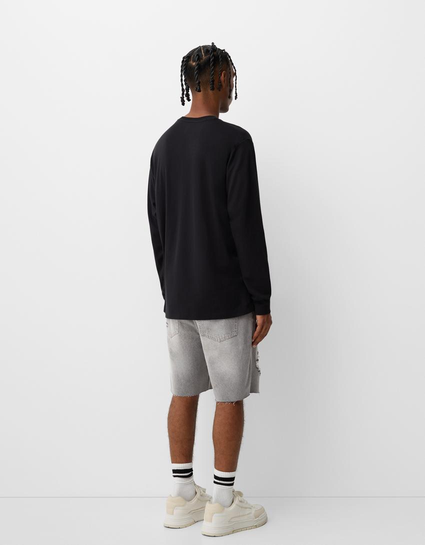 Bermuda denim slim rotos-Gris-1