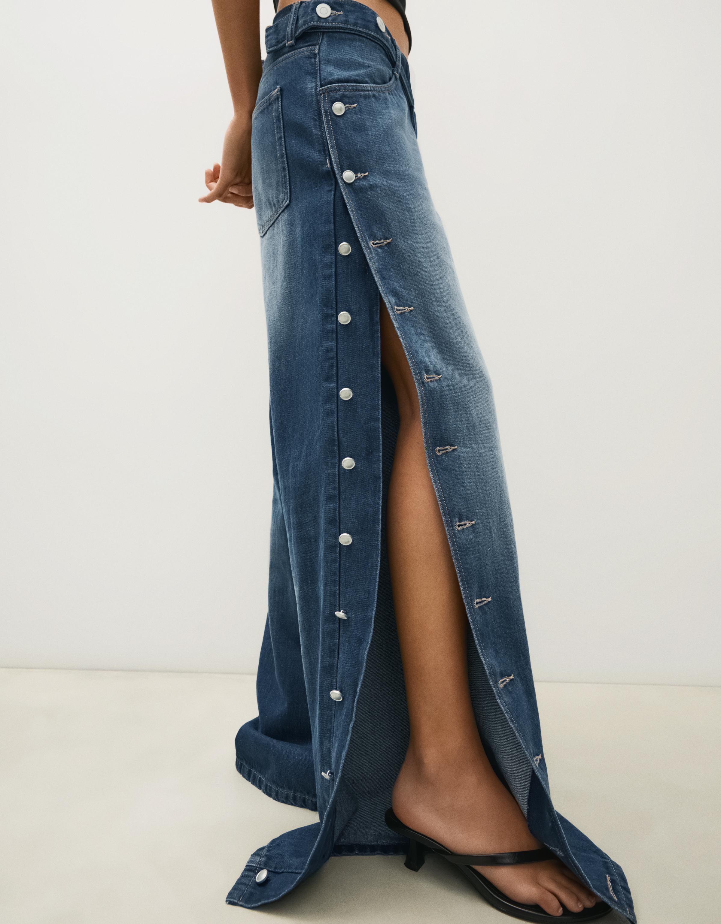 Low-rise straight-leg jeans with side buttons — Dark blue