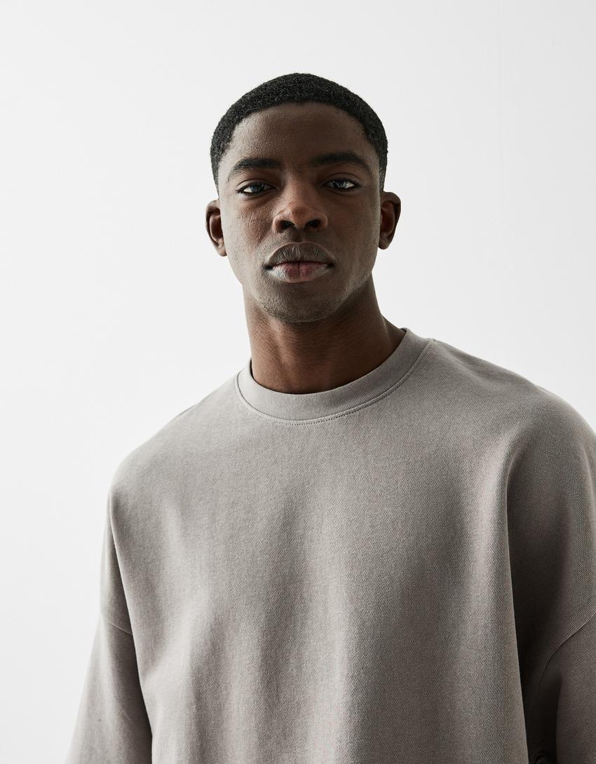 Short sleeve cropped plush T-shirt-Grey-2