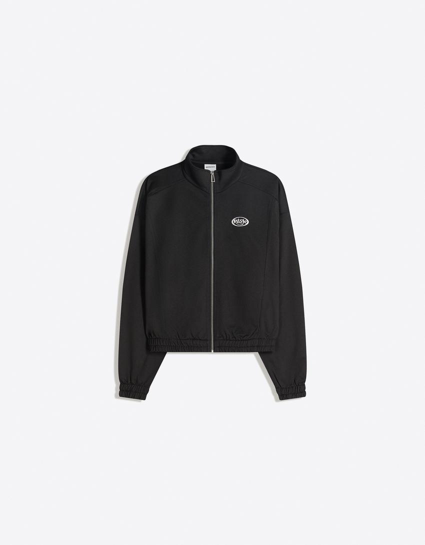 Hanorac cu fermoar și print-Negru