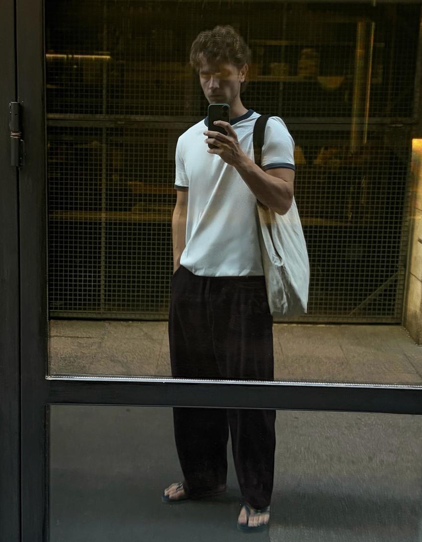 Super baggy trousers with linen-Black