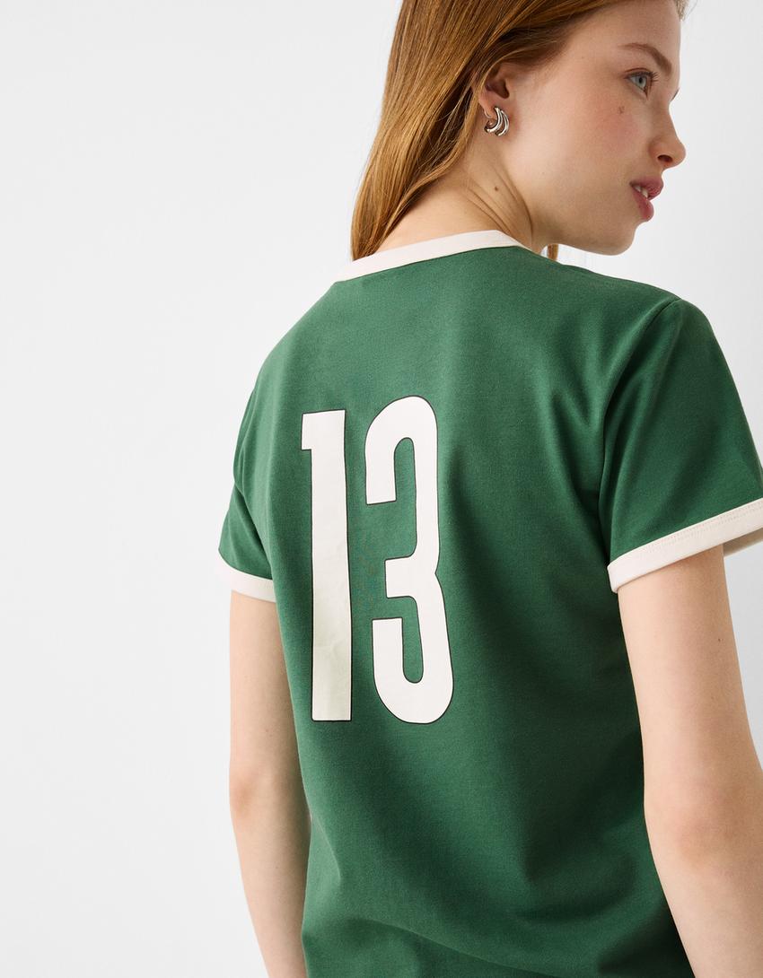 Kısa kollu kontrast detaylı spor t-shirt-Yeşil-2