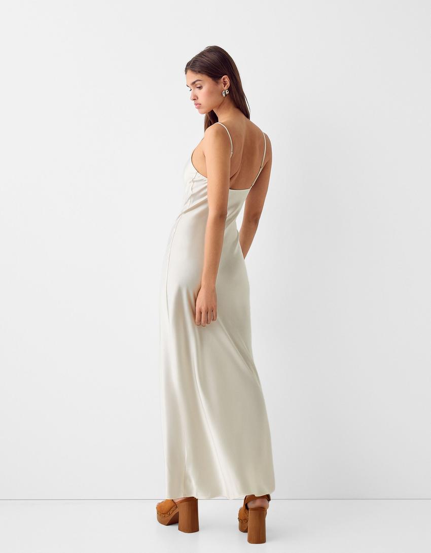 Satin midi dress-Off white