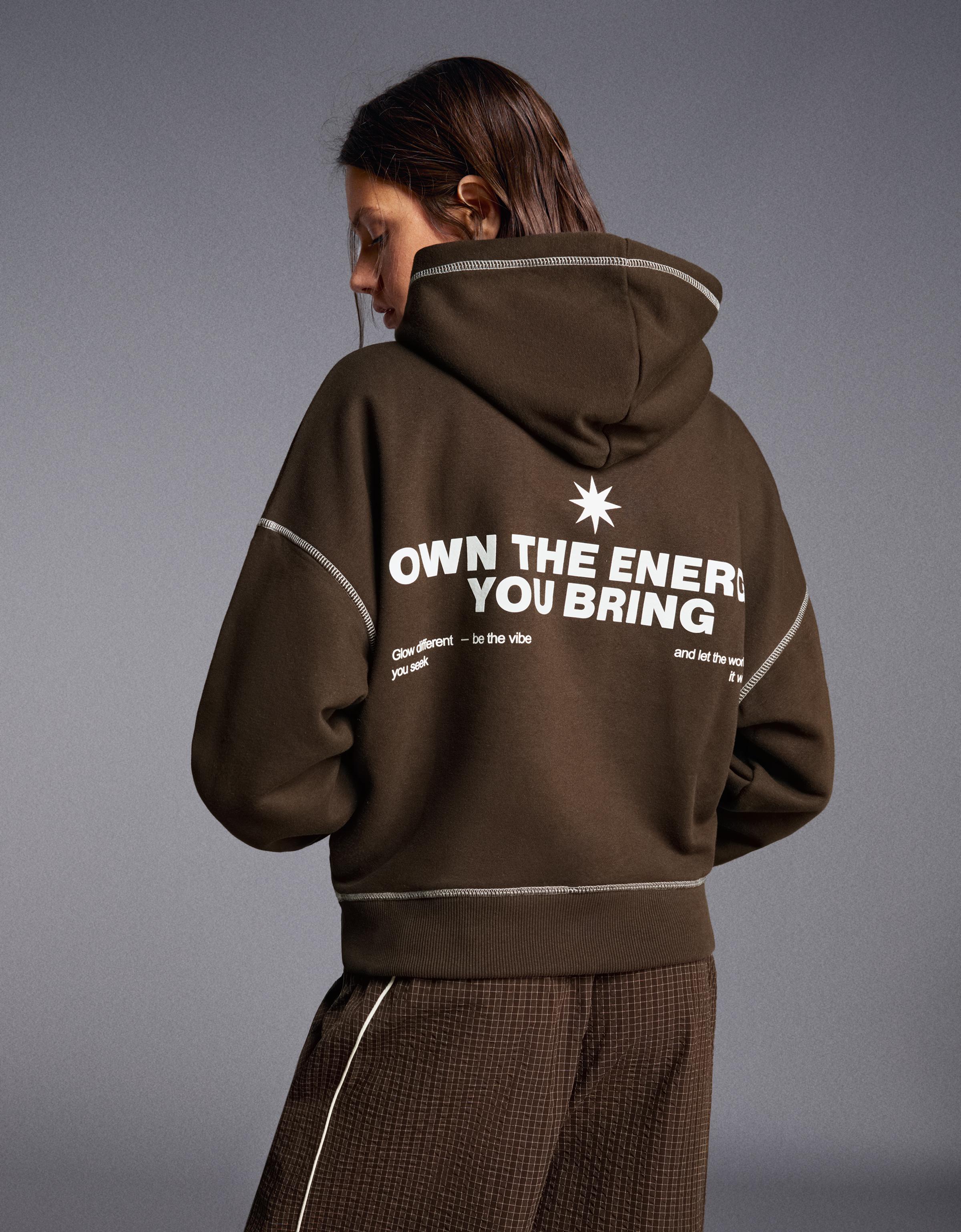 Hooded print sweatshirt — Brown