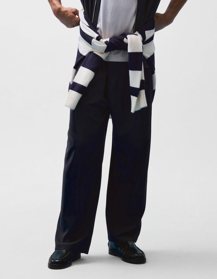 Super baggy flowing trousers with darts-Navy