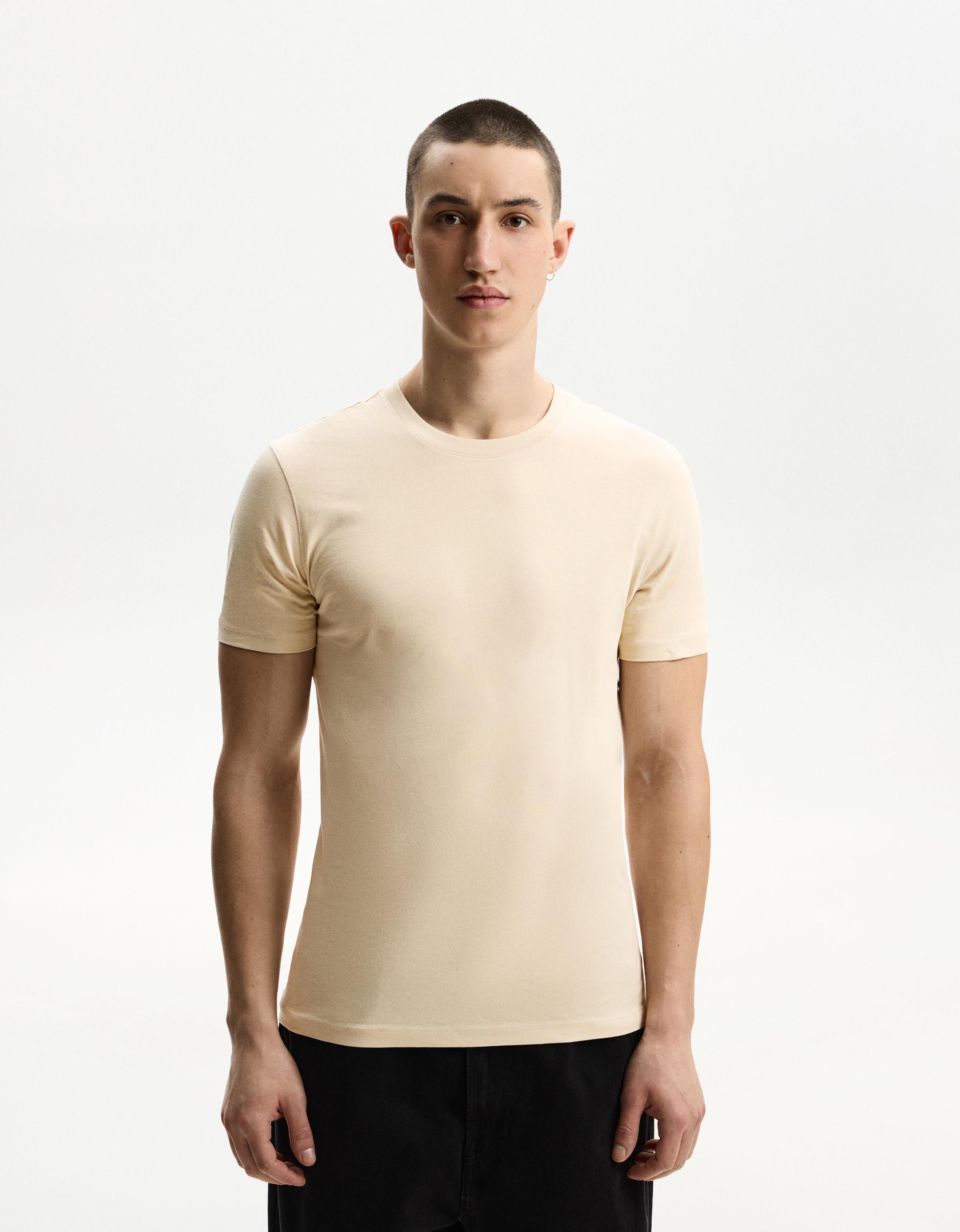 Bershka Basic-T-Shirt Herren S Sandfarbe