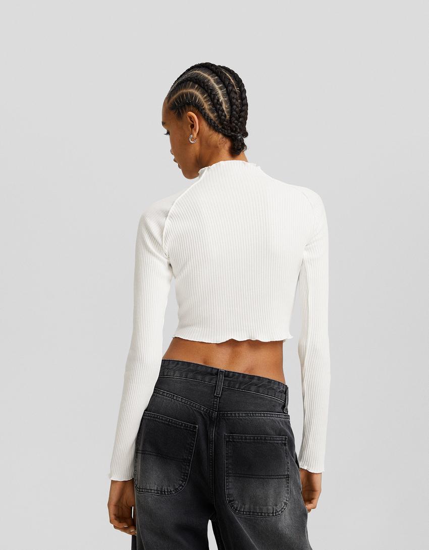 سويتر بطبعة وأكمام طويلة-أبيض مطفي-1