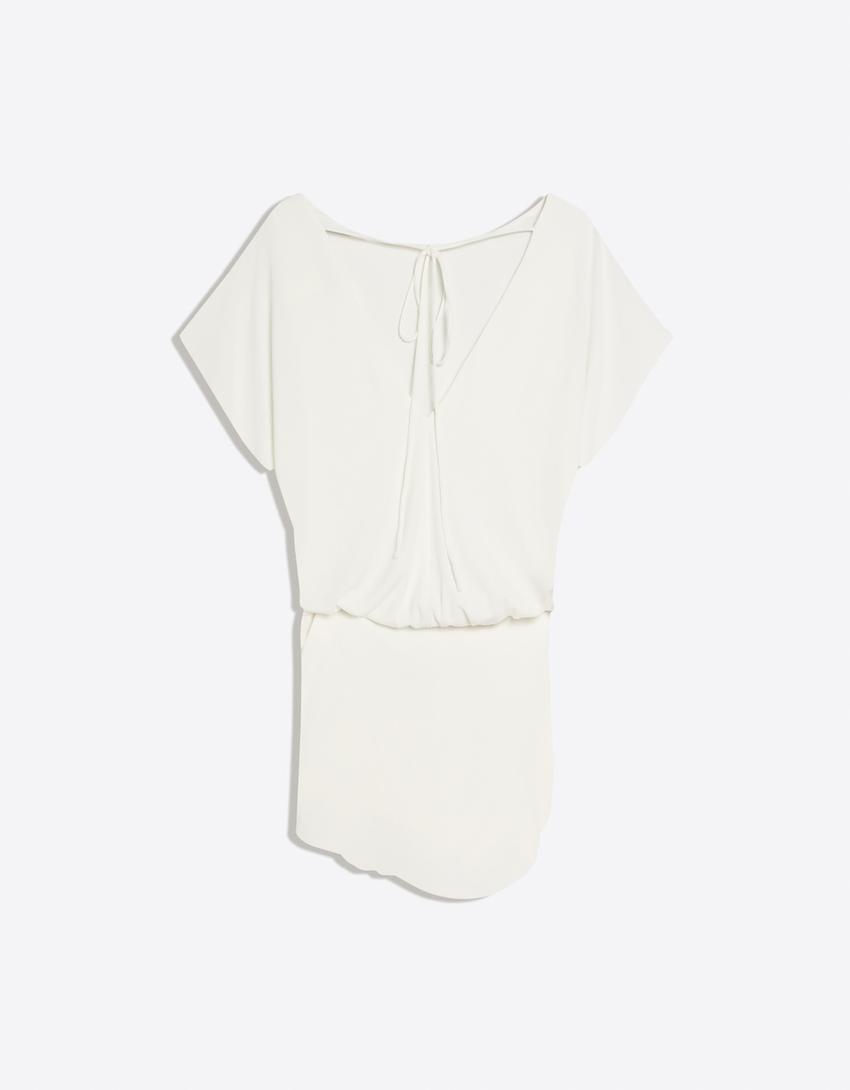 Vestido espalda abierta falda drapeada-Crudo