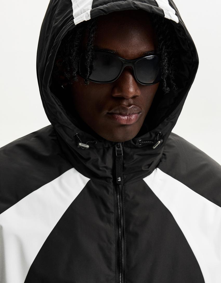 Colour block puffer jacket-Black