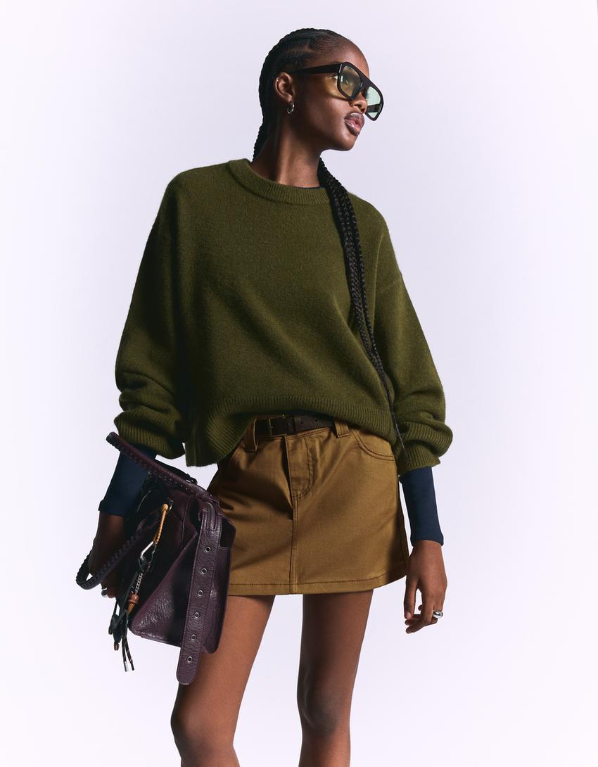 Mini-jupe ceinture-Camel