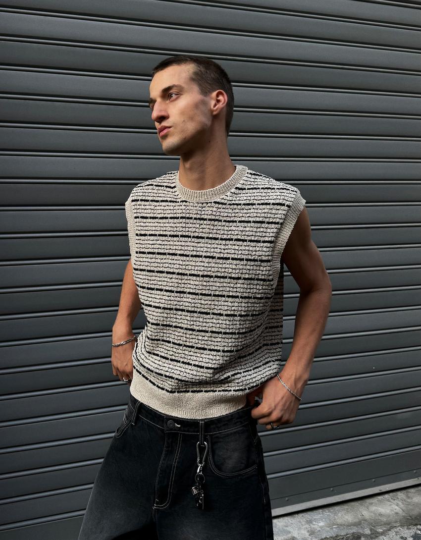 Gilet a righe-Bianco / Nero