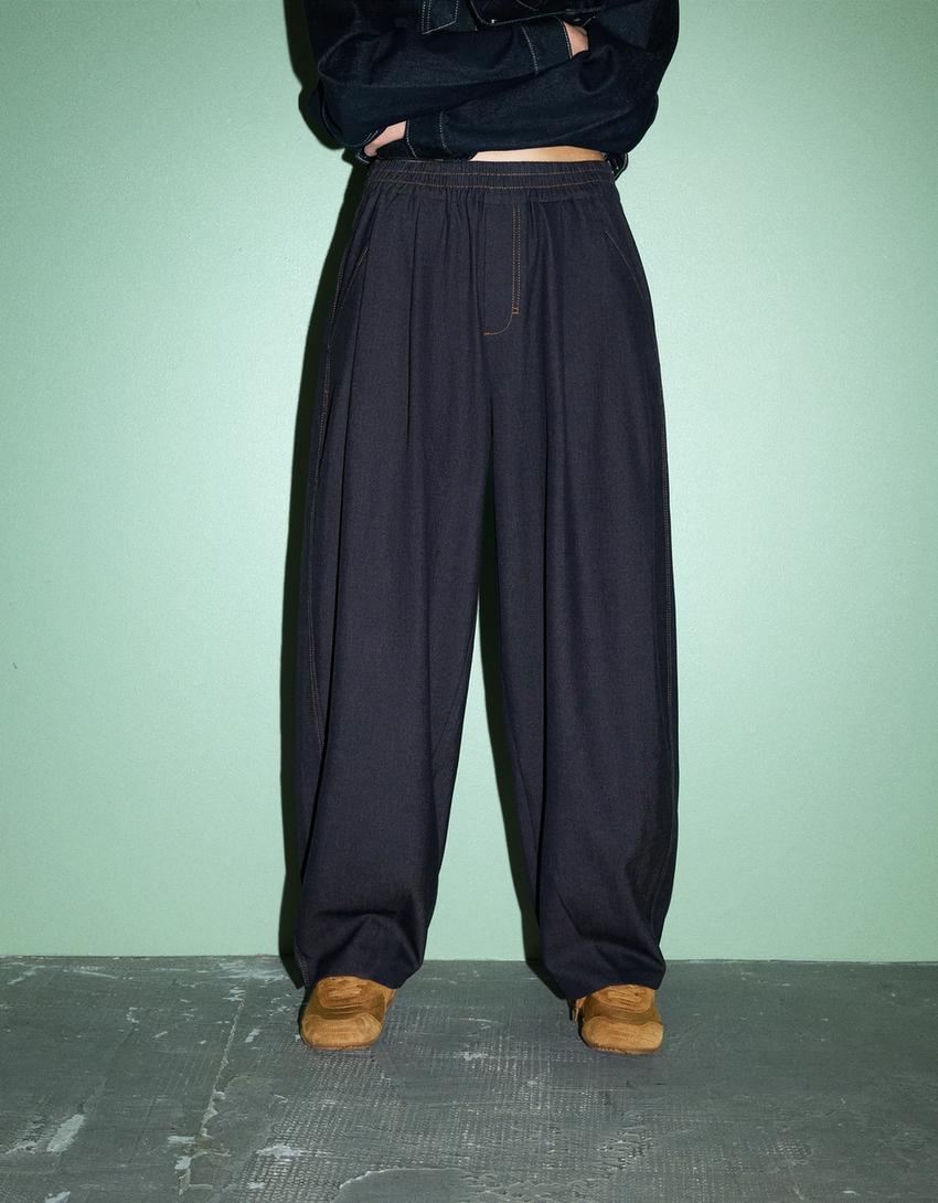 Barrel jogger trousers-Dark blue-1