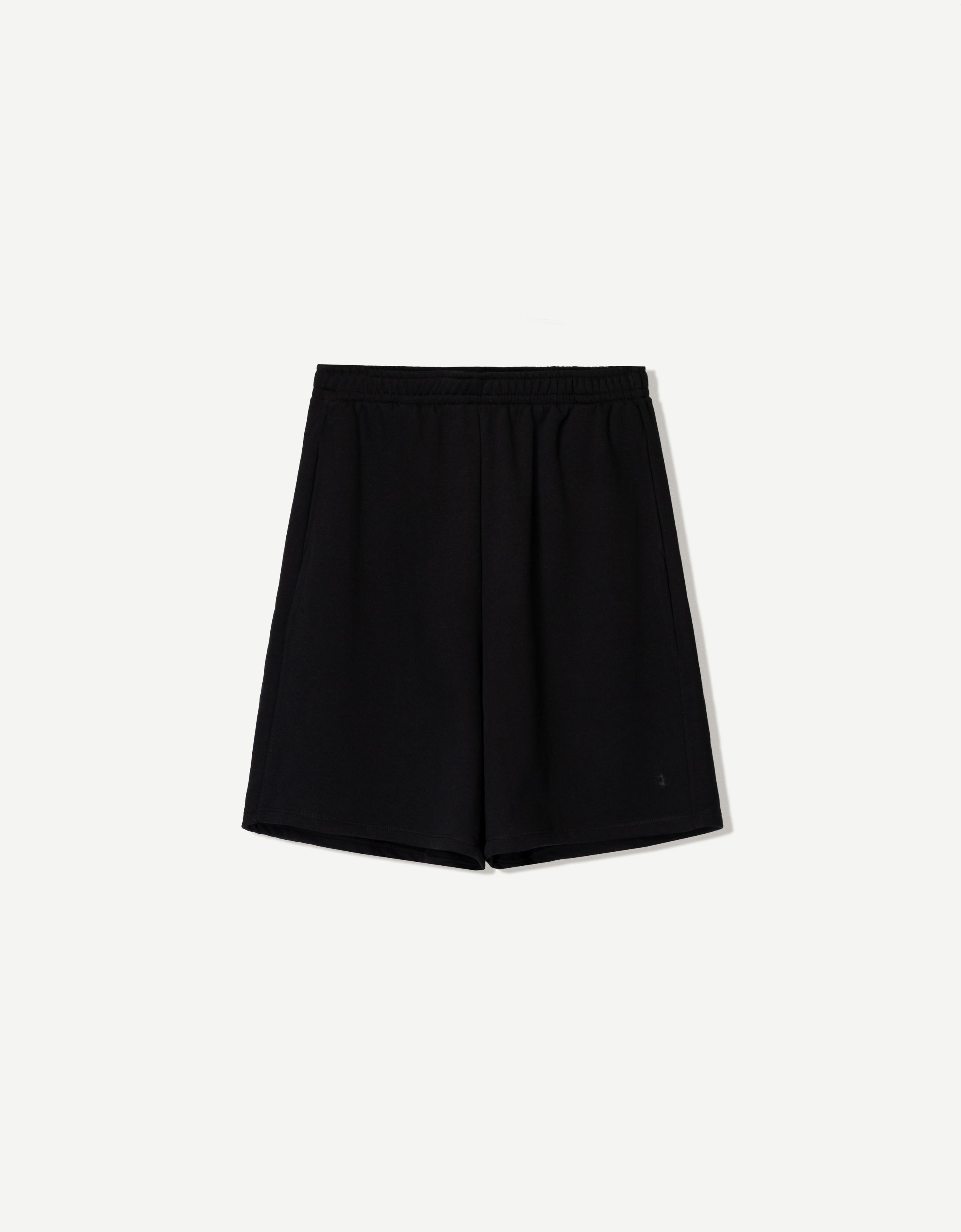 Bershka Bermudashorts Aus Plüsch Mit Stickerei Damen L Schwarz