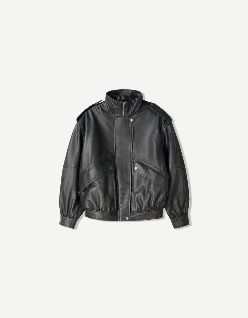 Lederjacke 80 's-Schwarz-4